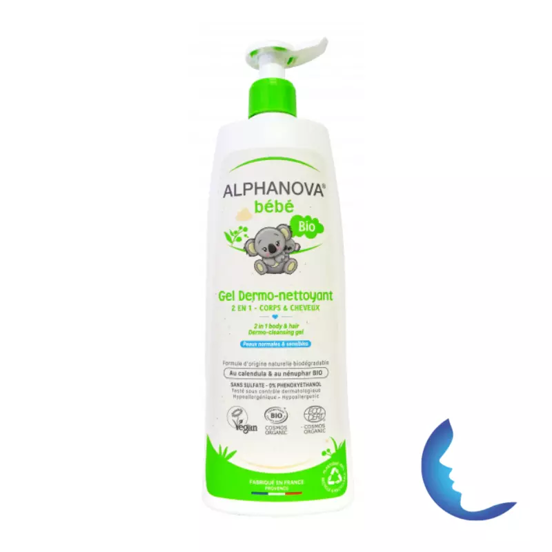 Alphanova Bébé Bio Gel Dermo- Nettoyant 2en1 Corps&cheveux, 500ml