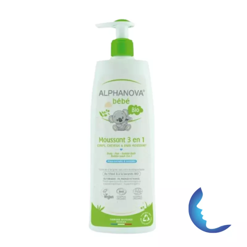 Alphanova Bébé Bio Moussant 3en1 Corps, Cheveux Bain Moussant, 500ml