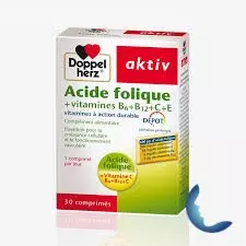 Aktiv Acide Folique+ Vitamine B6+B12+C+E, 30Comprimés