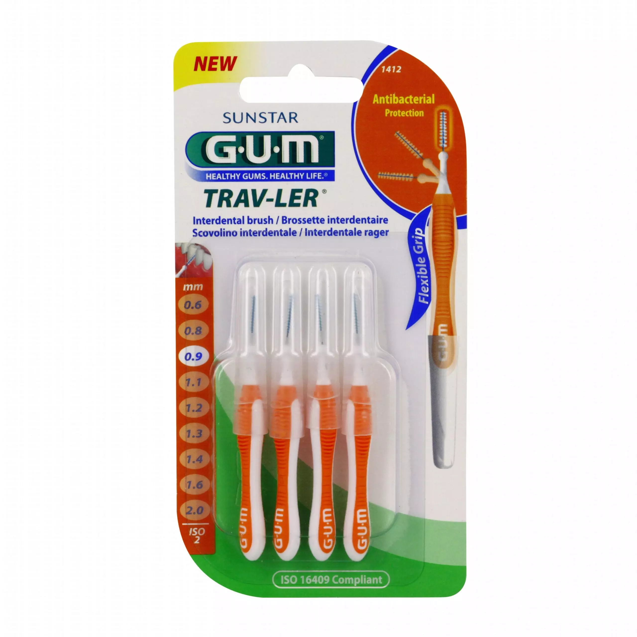 GUM Brossettes Traveler ultrafine cylindrique, bte de 4 (1412)