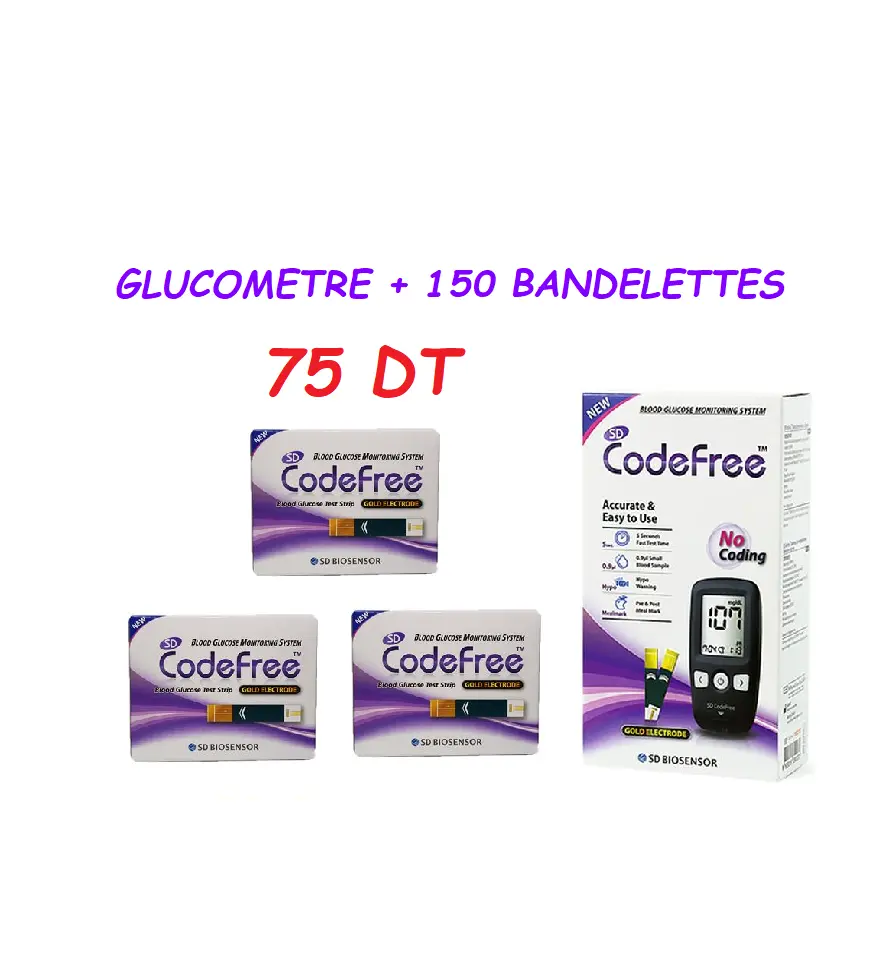 GLUCOMETRE CODE FREE+150 BANDELETTES