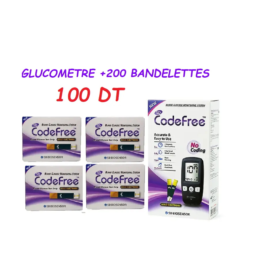 GLUCOMETRE CODE FREE+200 BANDELETTES