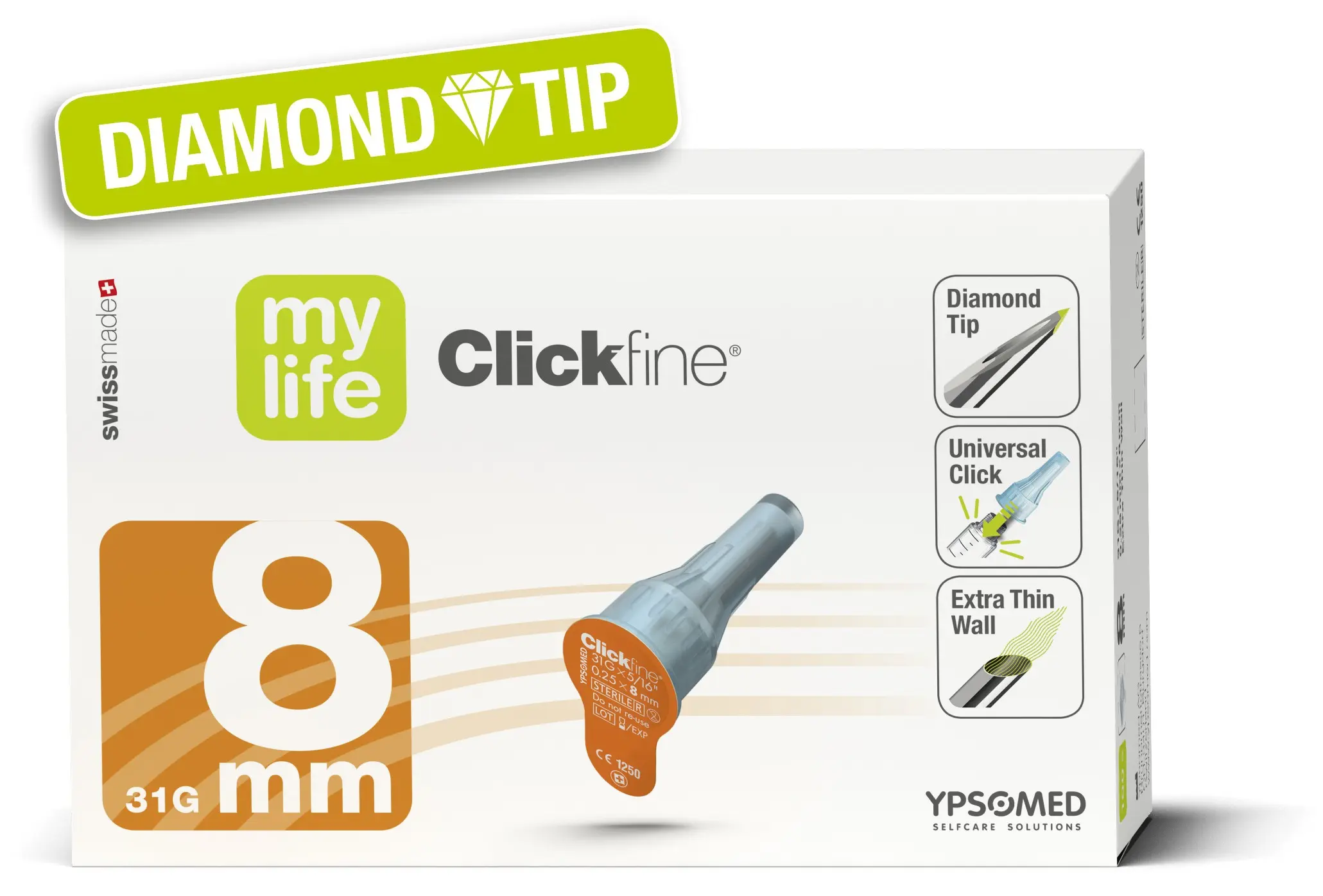 mylife Clickfine DiamondTip 8 mm (31G), boîte de 100 unités