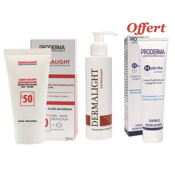 PRODERMA DERMALIGHT PACK ANTI TACHES + GEL NETTOYANT + Crème OFFERTE