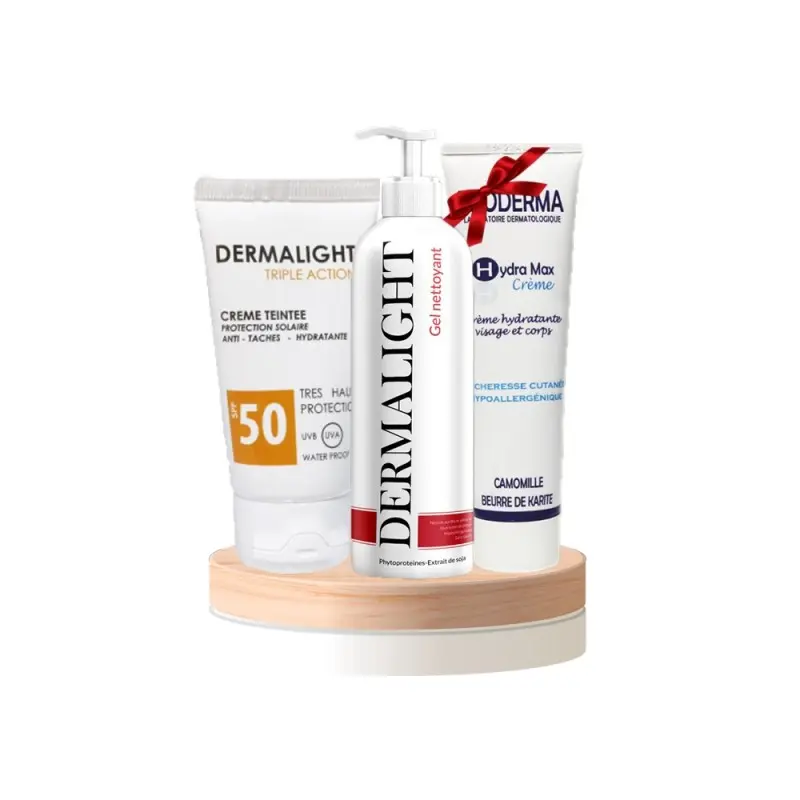 PRODERMA PACK ECRAN ANTI TACHES TEINTE + GEL NETTOYANT+ HYDRAMAX OFFERT