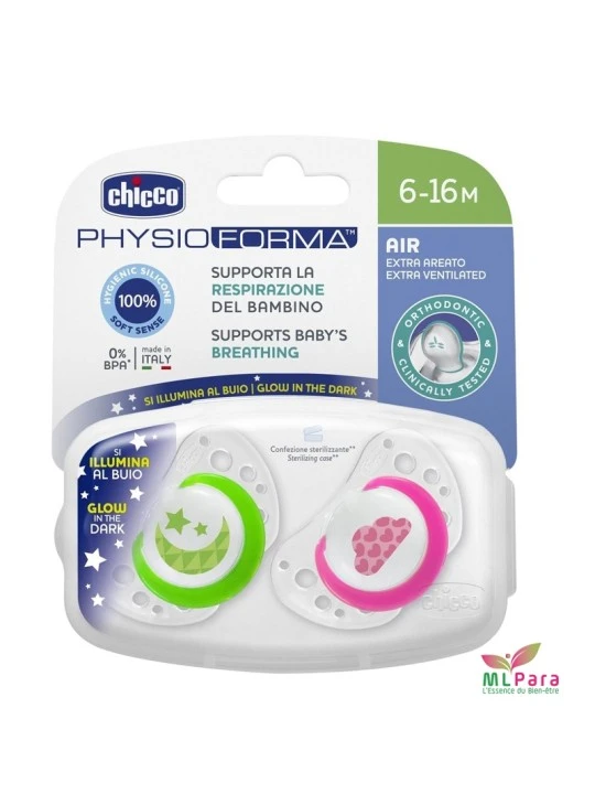 CHICCO SUCETTE PHY-AIR  NIGHT 6-12 M 2PIECES