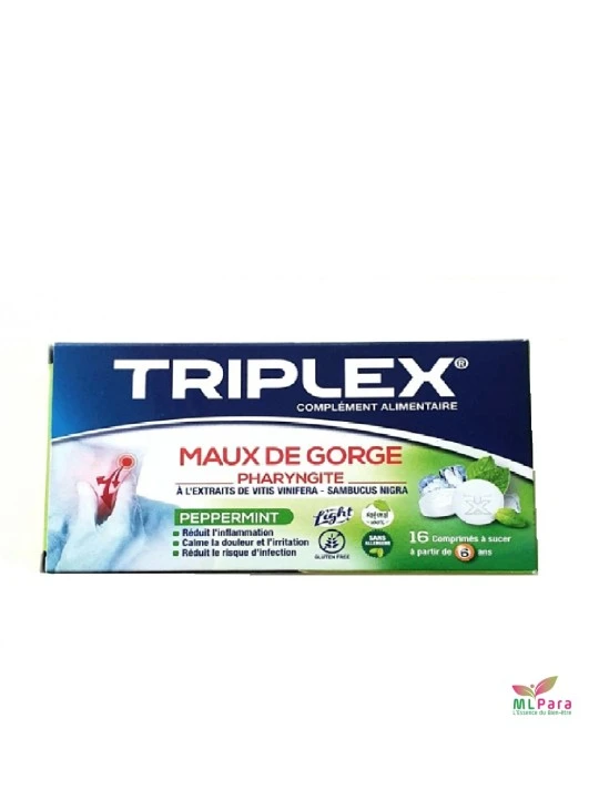 TRIPLEX maux de gorge 16 comprimés menthe