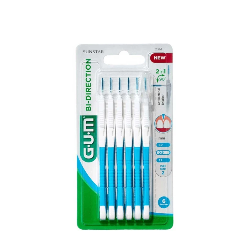 Brossettes interdentaires - GUM Bi-Direction - taille 0.9 - bleu - 6pcs