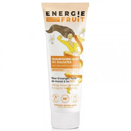 ENERGIE FRUIT SHAMPOOING SOIN SANS SULFATE A L'HUILE DE MONOI,ORANGER&HUILE DE LIN BIO, CHEVEUX EXTRA-SECS 250ML