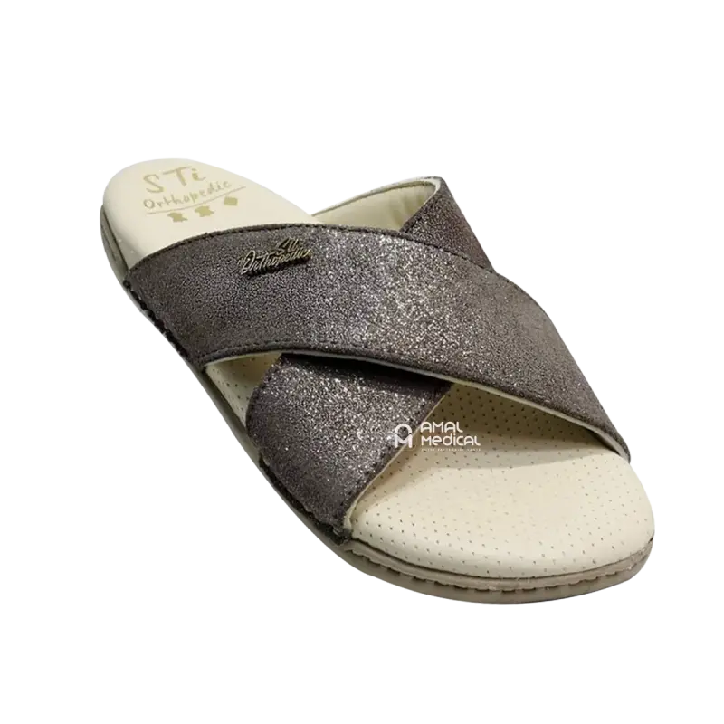 Sabot orthopédique femme – STI – Taupe brillant