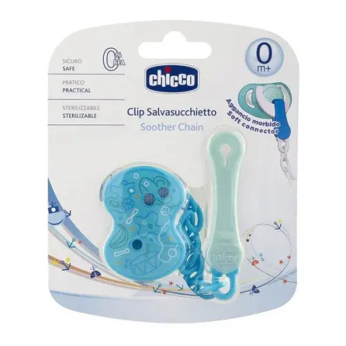 CHICCO ATTACHE SUCETTE CHAINE BLEU