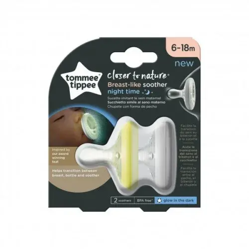 TOMMEE TIPPEE CLOSER TO NATURE 2 SUCETTES BREAST-LIKE NUIT 6-18M