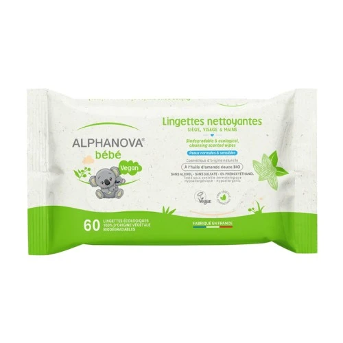 ALPHANOVA BEBE LINGETTES NETTOYANTES A L'HUILE D'AMANDE DOUCE BIO *60