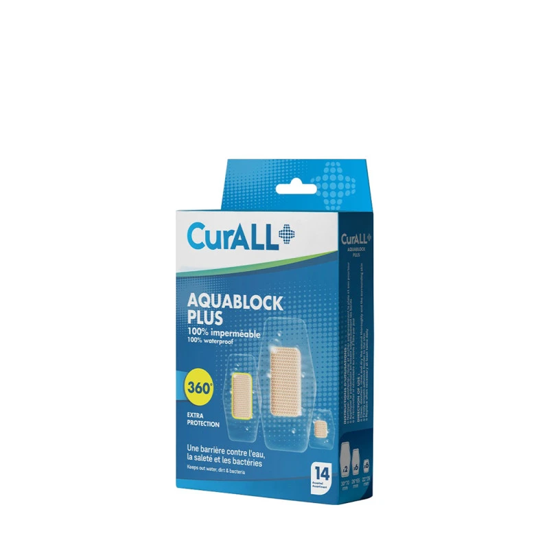 Curall Aquablock Plus - Pansement 100% imperméable à l'eau - Boite de 14 - 3 Formats