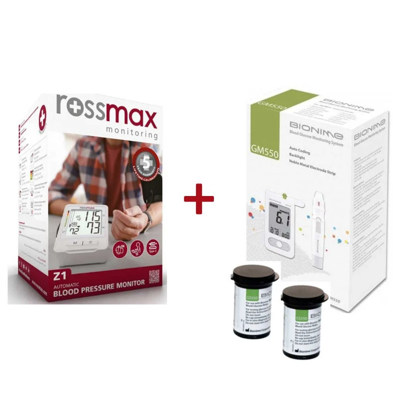 Coffret - TENSIOMÈTRE ROSSMAX Z1 + Glucomètre Bionime + 50 bandelettes