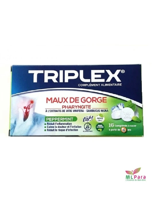 TRIPLEX maux de gorge 16 comprimés menthe