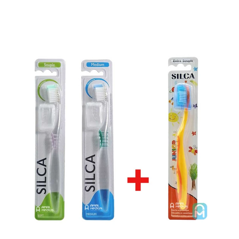 Silca - lot de 3 - Brosse à dents - 1 souple + 1 medium + 1 junior