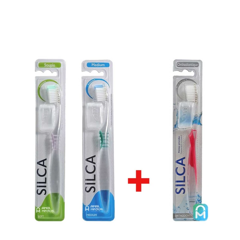 Silca - lot de 3 - Brosse à dents - 1 souple + 1 medium + 1 orthodentique