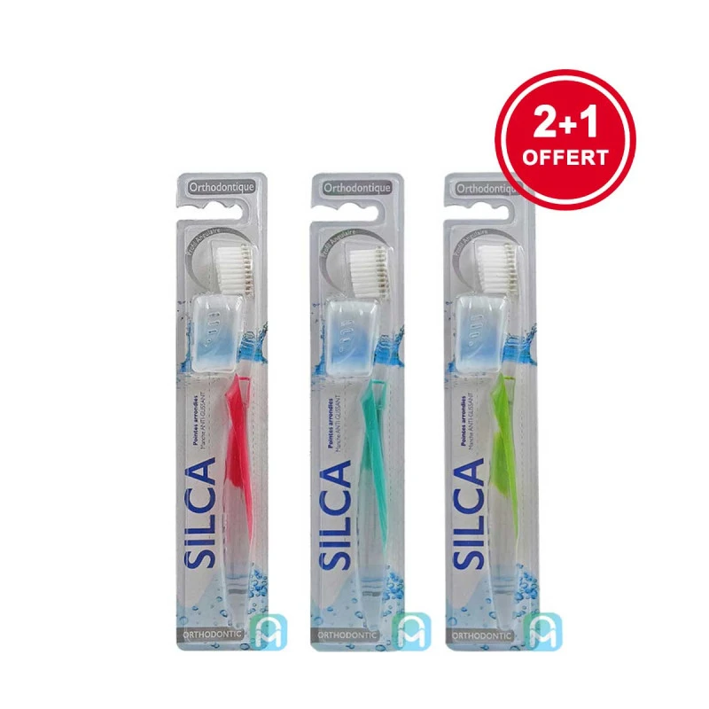 Silca - lot de 3 Brosses à dents orthodentiques