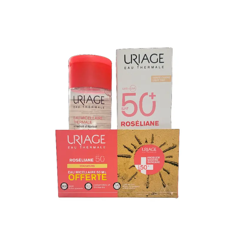 URIAGE PACK ECRAN ROSELIANE CC CREME TEINTE CLAIRE SPF50+ 40ML + EAU MICELLAIRE THERMALE 50ML OFFERTE